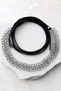 Lulus Affinity Silver And Black Wrap Necklace