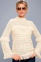 Bb Dakota Baker Cream Fringe Cable Knit Sweater | Lulus