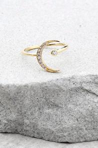 Lulus Moon Stone Gold Rhinestone Ring