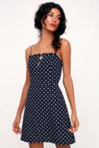Lush Sweeter Than Honey Navy Blue Polka Dot Mini Dress | Lulus
