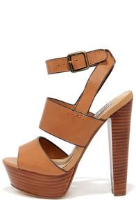 Steve Madden Dezzzy Tan Leather Platform High Heels