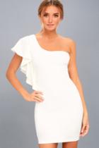 Lulus | Live My Life White One-shoulder Bodycon Dress | Size Medium | 100% Polyester