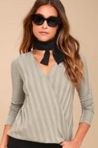 Project Social T Lacey Taupe Long Sleeve Wrap Top