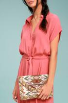 Lulus Tucson Sun Beige Southwestern Print Beaded Clutch