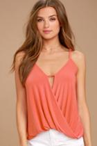 Lulus | Loops-y Daisy Coral Orange Tank Top | Size X-large | 100% Polyester