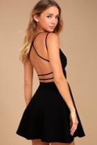 Lulus | Believe In Love Black Backless Skater Dress | Size Large | 100% Polyester