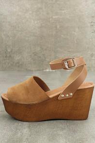 Seychelles Forward Cognac Suede Leather Platform Wedges