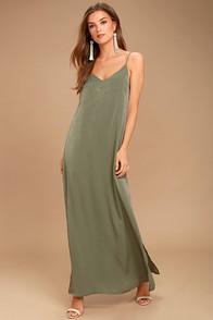 Lulus Gentle Nature Washed Olive Green Maxi Dress