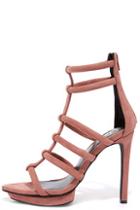 Privileged Lomora Pink Suede Leather Caged Heels