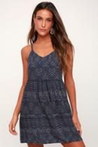 Rvca Nolan Navy Blue Print Dress | Lulus