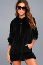 Project Social T | Toggle Black Velour Hoodie Dress | Size X-small | Lulus