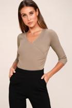 Lulus Just My Type Taupe Long Sleeve Wrap Top