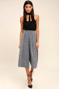 Lulus Work Flow Heather Blue Grid Print Culottes