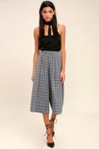 Lulus Work Flow Heather Blue Grid Print Culottes
