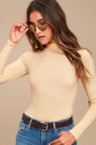 Project Social T | Lena Cream Ribbed Mock Neck Long Sleeve Top | Size X-small | White | Lulus