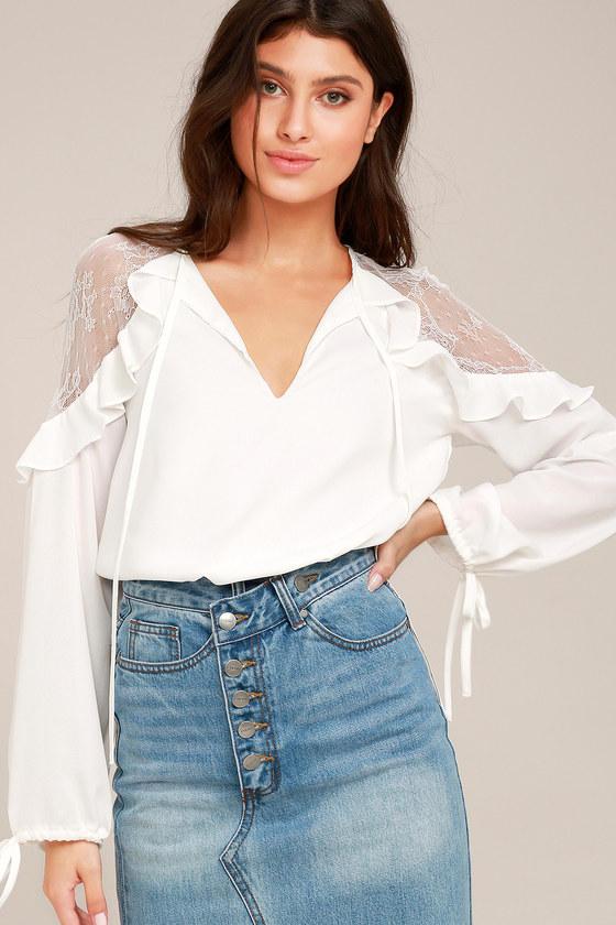 Glorious Day White Lace Long Sleeve Top | Lulus