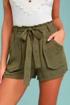 Moon River Acadia Olive Green Shorts