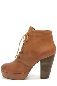 Steve Madden Raspy Cognac Leather High Heel Ankle Boots