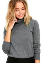 Lulus Comin' Up Cozy Dark Grey Turtleneck Sweater