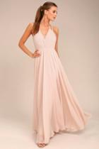 Lulus | Celebrate The Moment Blush Lace Maxi Dress | Size Large | Pink | 100% Polyester