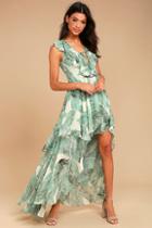 Lulus Meant To Be Sage Green Print High-low Dress
