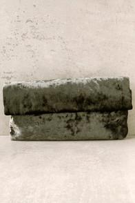 Lulus On A Roll Olive Green Velvet Clutch