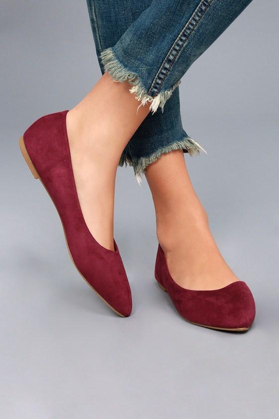 Bella Marie | Holly Burgundy Suede Flats | Size 6 | Red | Vegan Friendly | Lulus