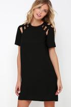Lulus Shoulder Shrug Black Shift Dress