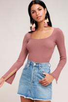 Lewis Mauve Ribbed Long Sleeve Crop Top | Lulus