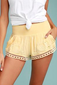 Billabong Summer Skies Yellow Embroidered Shorts