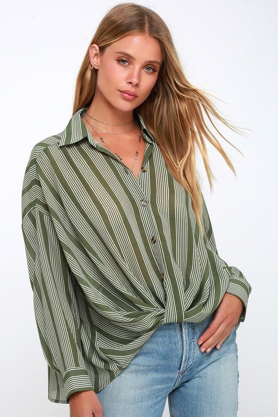 Wendell Green Striped Twisted High-low Button-up Top | Lulus