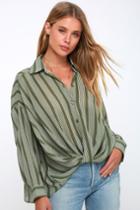 Wendell Green Striped Twisted High-low Button-up Top | Lulus