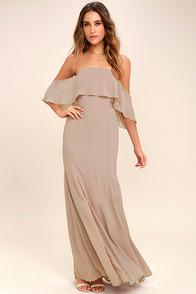 Lulus All My Heart Taupe Off-the-shoulder Maxi Dress