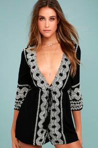 Lulus Kailua Black And White Embroidered Romper