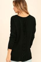 Love Riche Cozy Time Black Lace-up Sweater