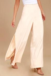 J.o.a. Skyline Cream Satin Wide-leg Pants