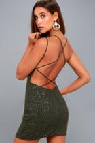 Nbd | Nimah Olive Green Beaded Backless Dress | Size X-small | Lulus