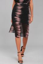 Lulus | Want Amore Pink And Black Print Midi Skirt | Size X-small | 100% Polyester