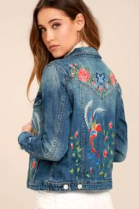 Blank Nyc Embroidered Medium Wash Denim Jacket