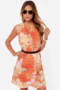 I. Madeline Hawaii Me? Red Orange Tropical Print Dress