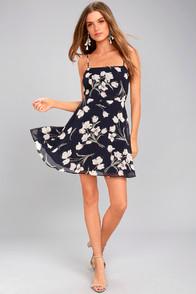 Lulus Blooming Beauty Navy Blue Floral Print Dress