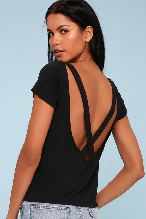 Back Flip Black Backless Tee | Lulus