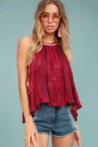 Free People Season In The Sun Berry Red Print Tank Top