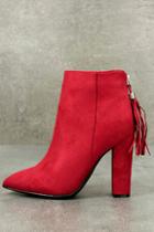 Bamboo Mishka Red Suede Pointed Toe Ankle Booties