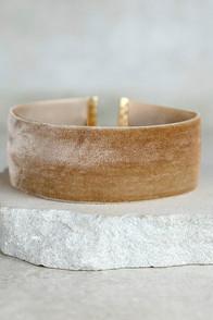 Lulus Well Wishes Tan Velvet Choker Necklace