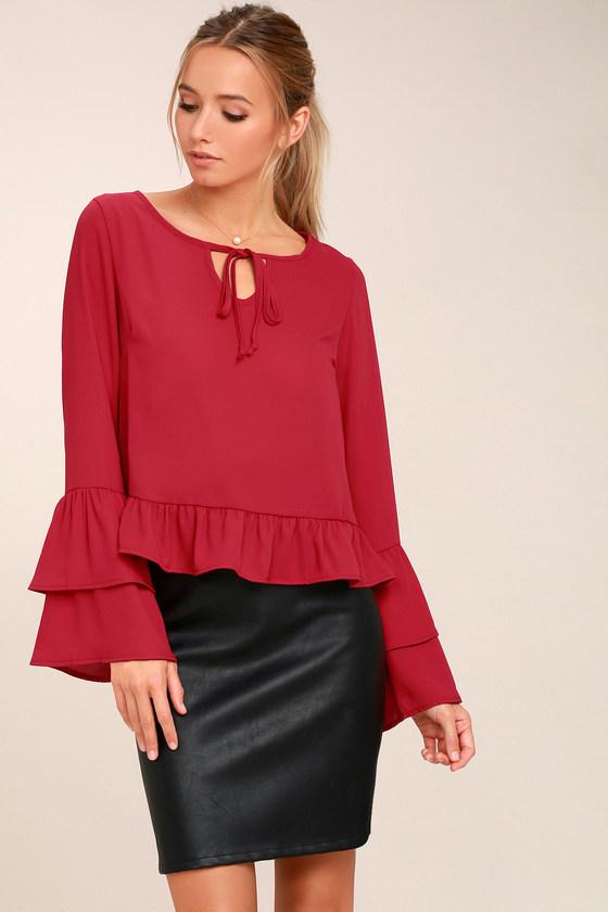 Sidewalk Catwalk Berry Red Long Sleeve Top | Lulus
