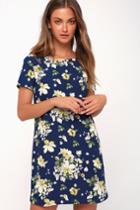 Floriana Navy Blue Floral Print Shift Dress | Lulus