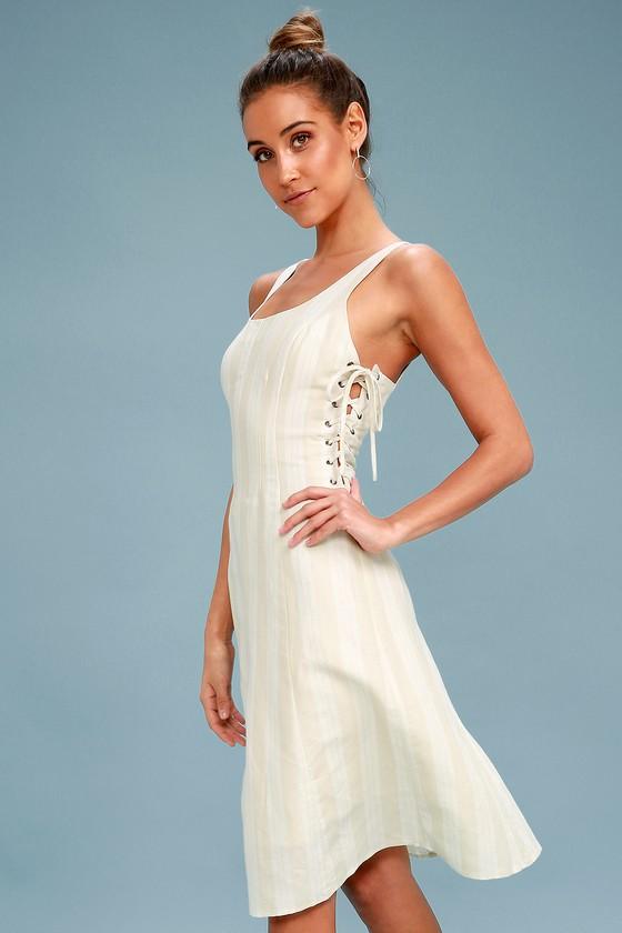 Astr The Label Elena Beige Striped Lace-up Midi Dress | Lulus