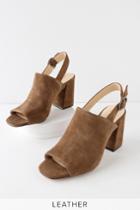 Sole Society Juniah Tobacco Brown Suede Leather Slingback Peep-toe Mules | Lulus