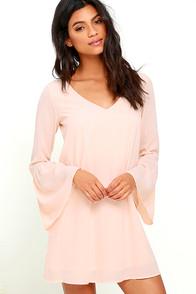 Lulus Far Wanderings Peach Long Sleeve Shift Dress